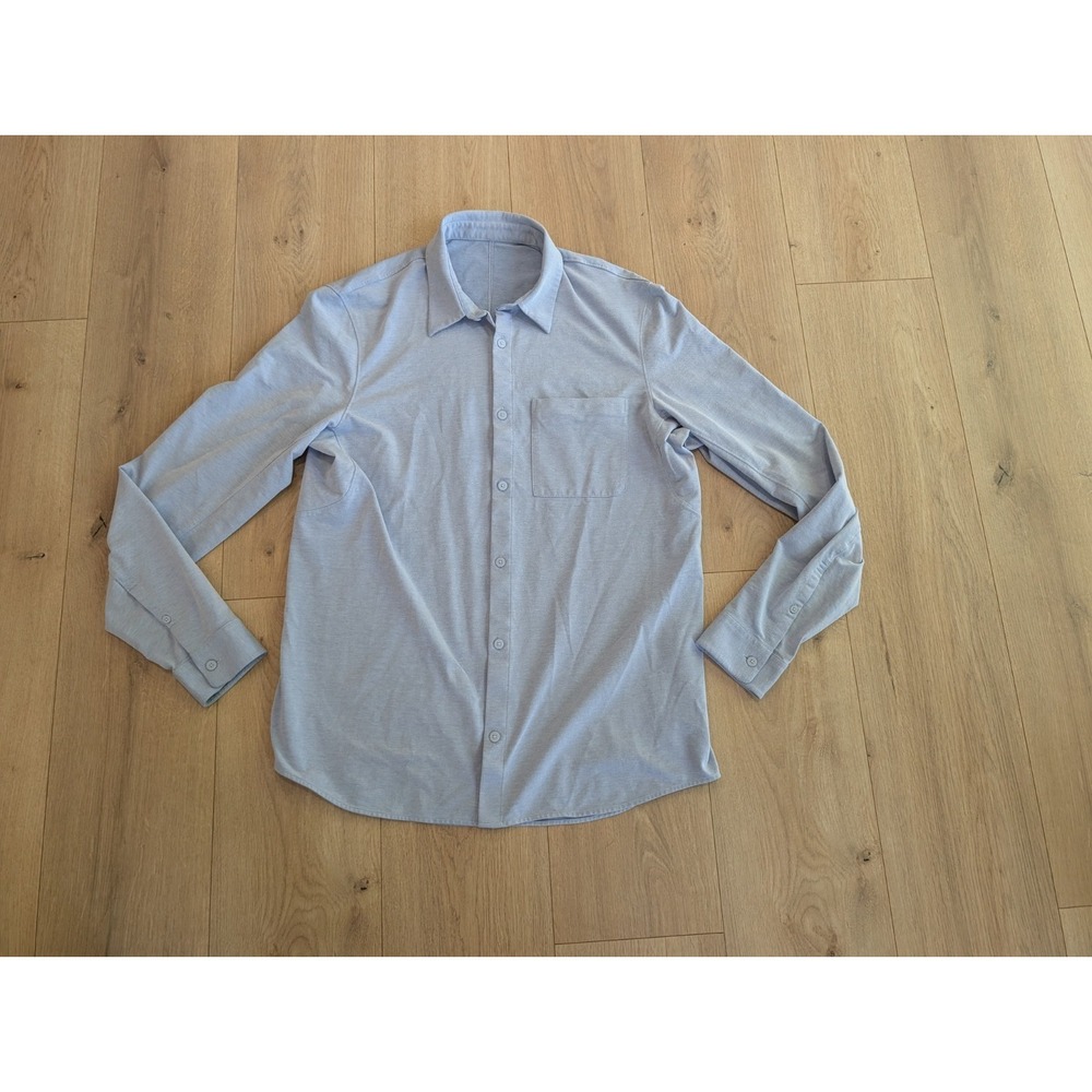 Lululemon Dress Shirt Mens Large Blue Solid Button Front Long Sleeve Commission